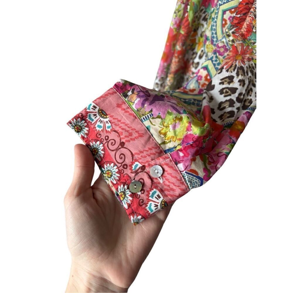 Johnny Was Multi-Color Floral & Leopard Print Button-Down Shirt - Picture 10 of 12